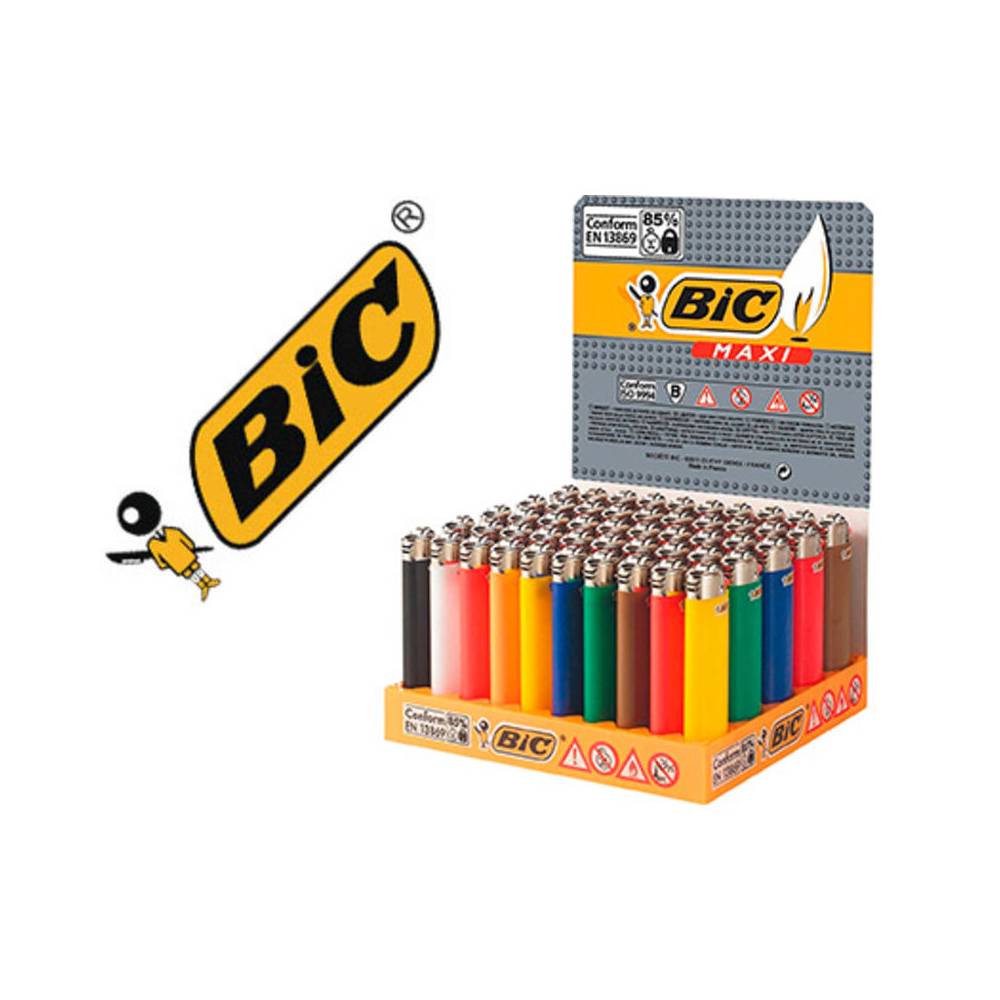 Encendedor bic maxi j26 expositor de 50 unidades colores surtidos