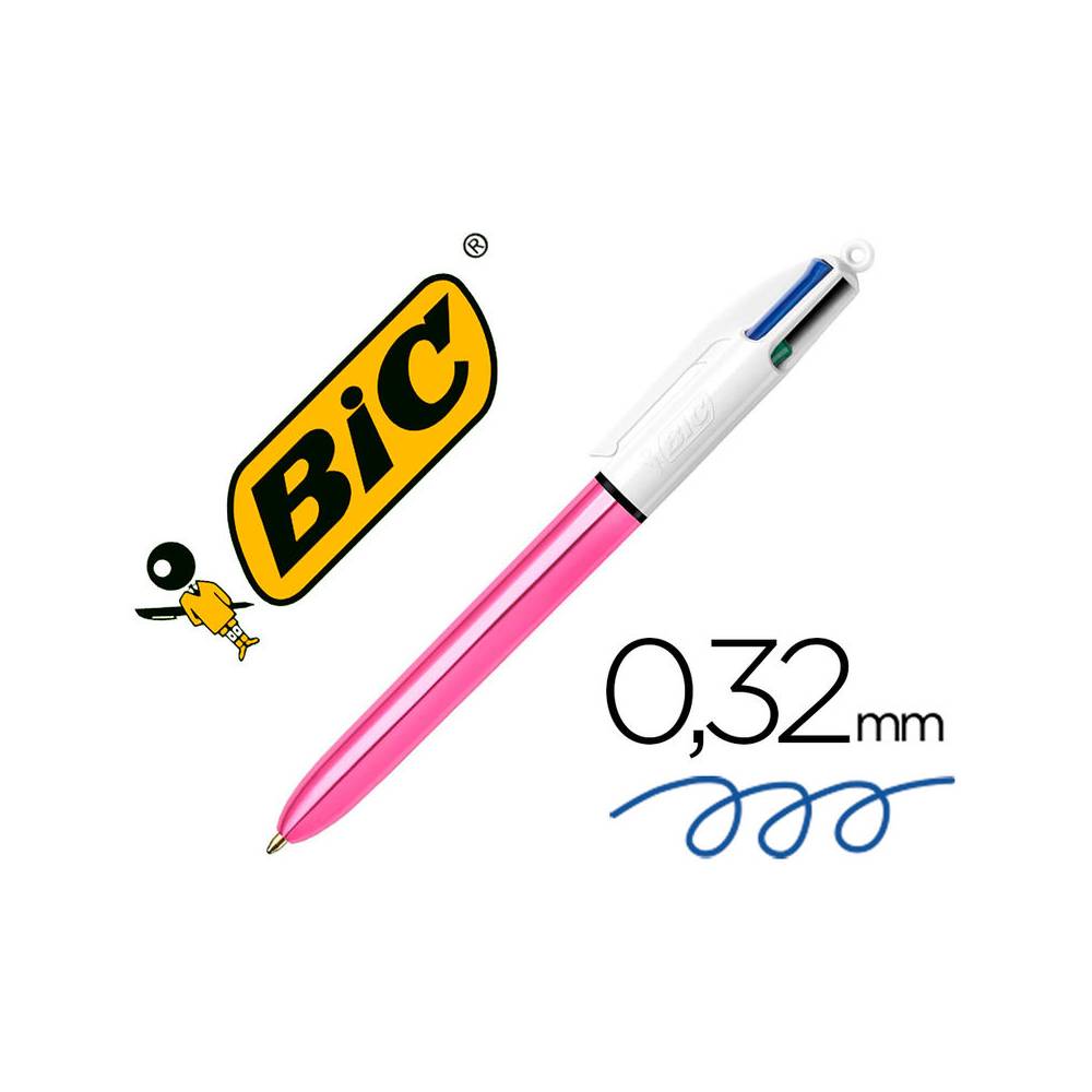 Boligrafo bic cuatro colores shine rosa punta de 1 mm