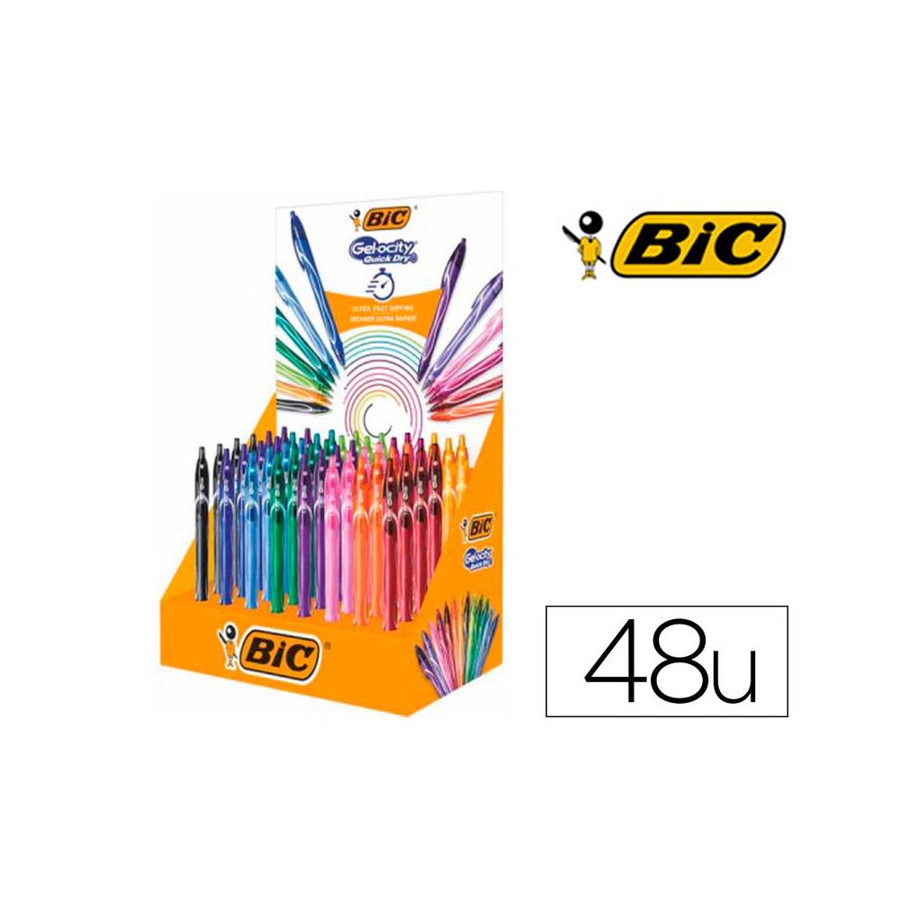 Boligrafo bic gelocity quick dry expositor de 48 unidades colores surtidos