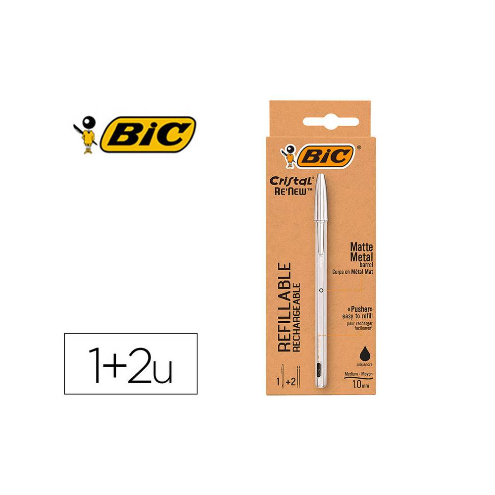 Boligrafo bic cristal renew tinta negra pack de 1 unidad + 2 recambios