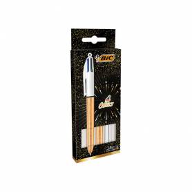 Boligrafo bic cuatro colores set regalo 50 aniversario 2 unidades shine color oro mate + 1 unidad shine color plata