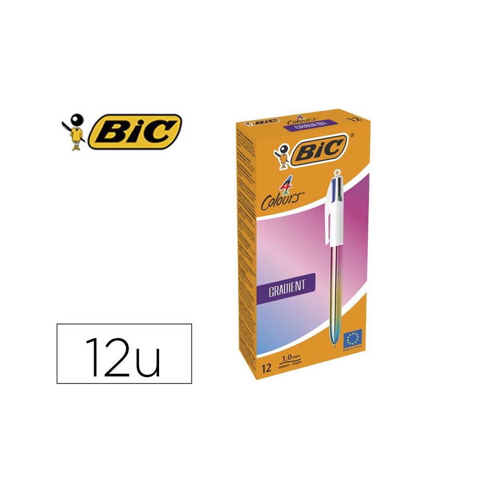 Boligrafo bic cuatro colores gradiente caja de 12 unidades colores surtidos