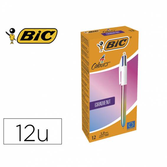 Boligrafo bic cuatro colores gradiente caja de 12 unidades colores surtidos