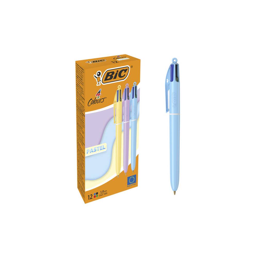 Boligrafo bic cuatro colores pastel punta de 1 mm caja de 12 unidades colores surtidos