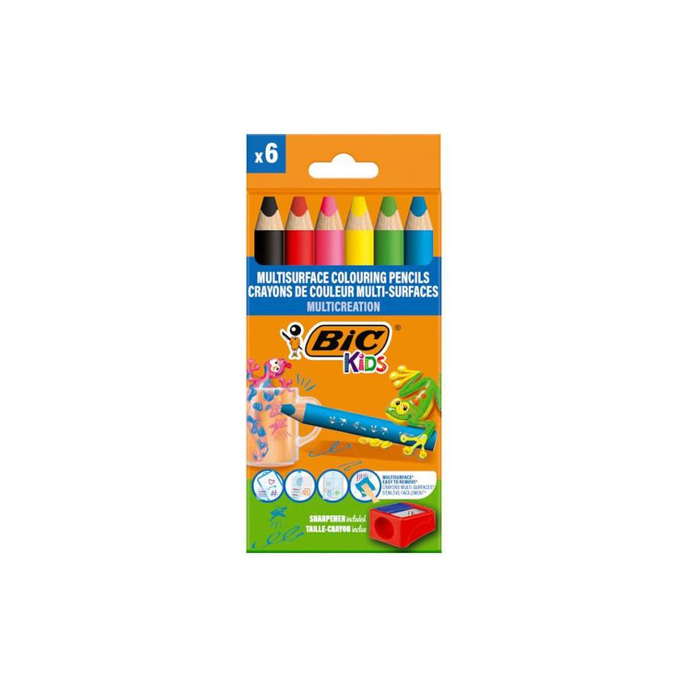 Lapices de colores bic multisuperficies triangulares mina borrable caja de 6 unidades colores surtidos +