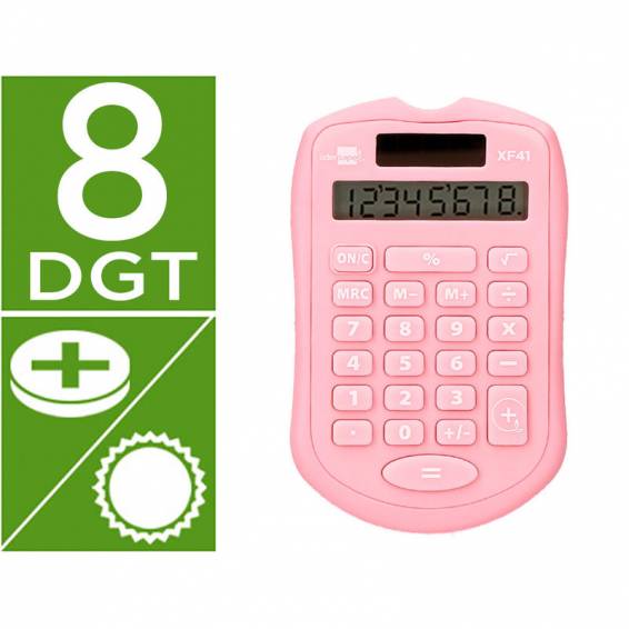 Calculadora liderpapel bolsillo xf41 8 digitos solar y pilas color rosa 94x59,5x10,5mm - XF41