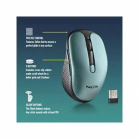 Raton ngs evo rust optico 800 1200 1600 dpi inalambrico 5 botones teclas silenciosas receptor usb 2,4 ghz verde - EVORUSTICE