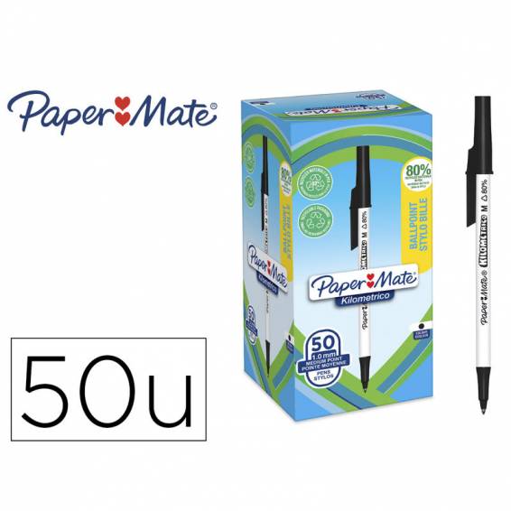 Boligrafo paper mate kilometrico punta 1 mm plastico reciclado 80% color negro - 2187701