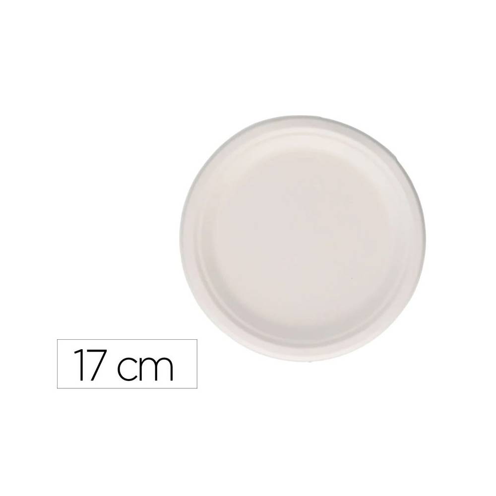 Plato fibra caña azucar bunzl biodegradable 17 cm diametro apto alimentos frios y calientes color blanco - 29447