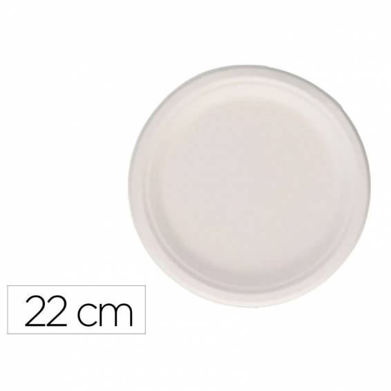 Plato fibra caña azucar bunzl biodegradable 22 cm diametro apto alimentos frios y calientes color blanco - 32105