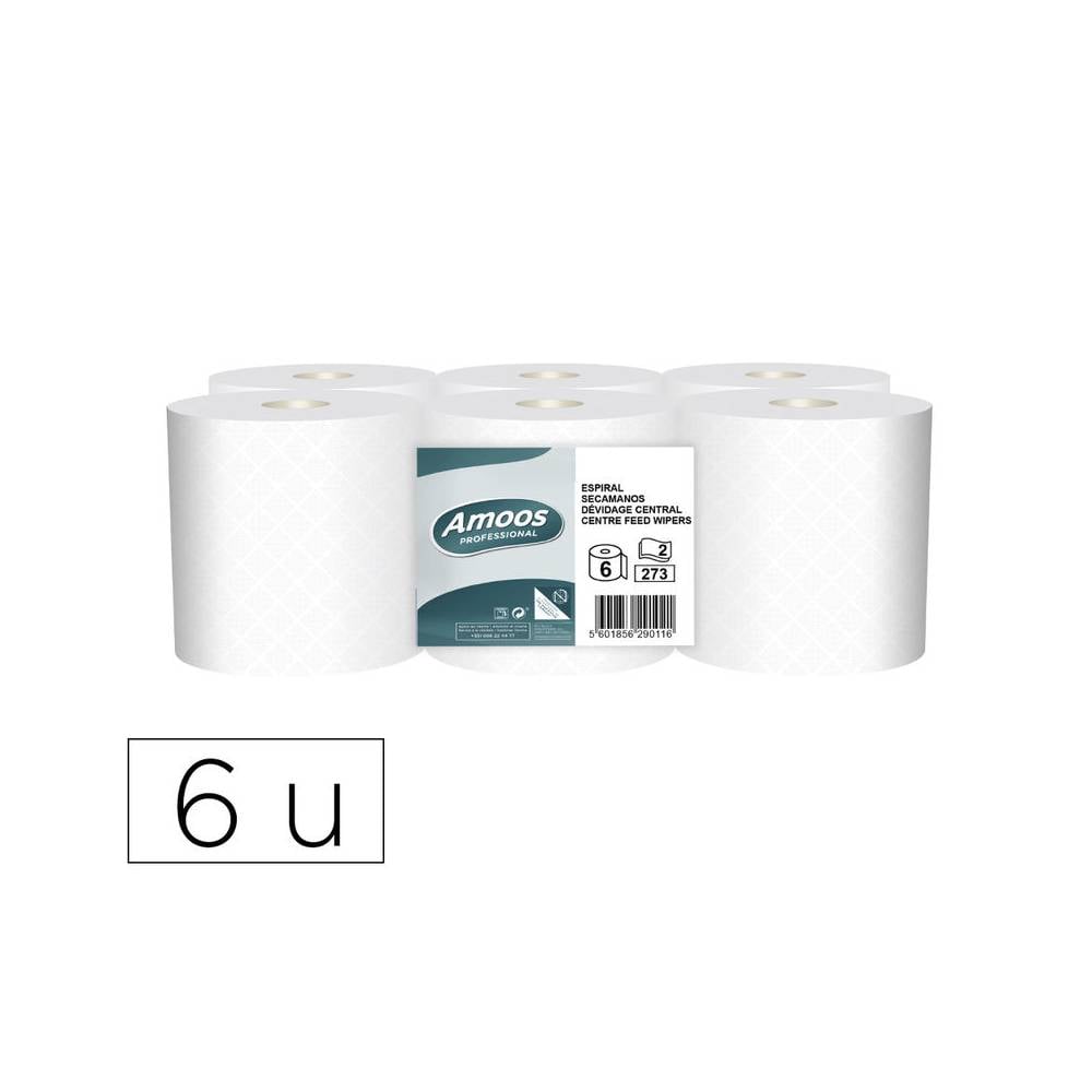 Papel secamanos amoos industrial 2 capas 32g m2 blanco 90 mt paquete de 6 rollos - J629011