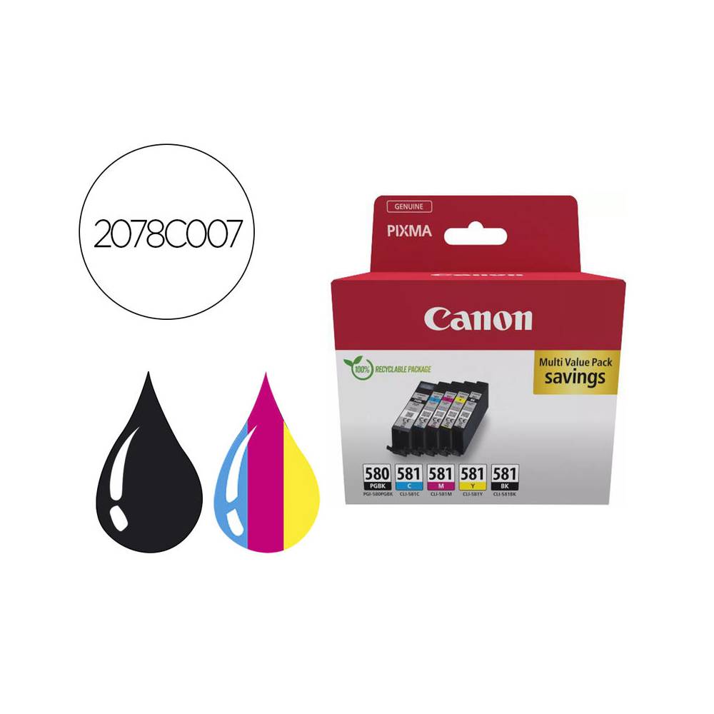 Ink-jet canon pixma multi value pack pgi580bk   cli581cmybk ecopack - 2078C007