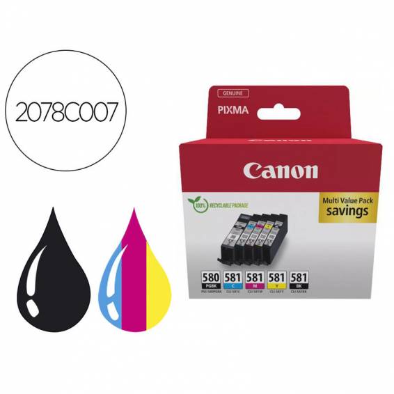 Ink-jet canon pixma multi value pack pgi580bk   cli581cmybk ecopack - 2078C007