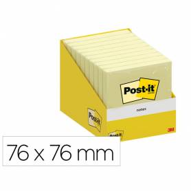 Bloc de notas adhesivas quita y pon post-it 76x76 mm 100 hojas amarillo canario retractilado individualmente - 7100317841