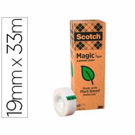 Cinta adhesiva scotch magic invisible eco 33 mt x 19 mm pack de 9 unidades