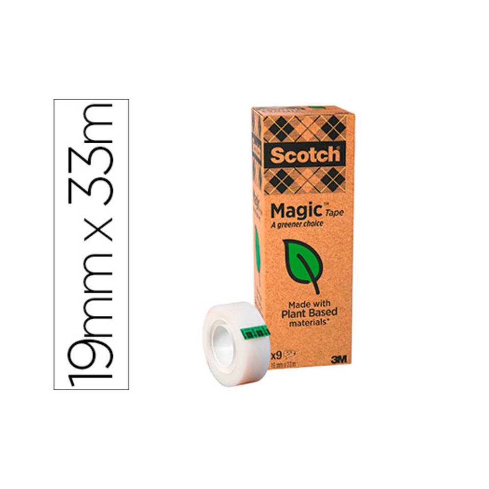 Cinta adhesiva scotch magic invisible eco 33 mt x 19 mm pack de 9 unidades