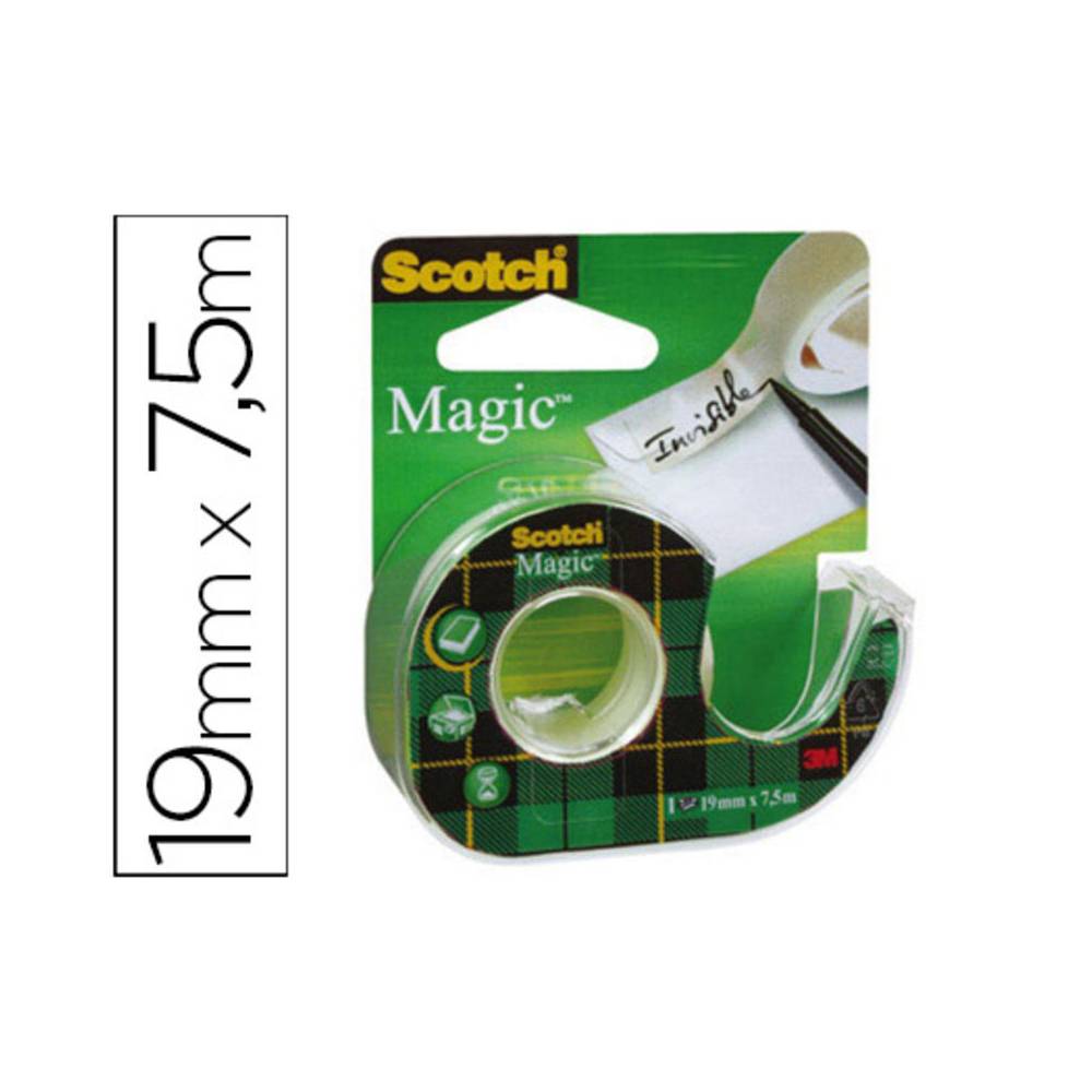 Cinta adhesiva scotch magic invisible 7,5 mt x 19 mm en portarrollo