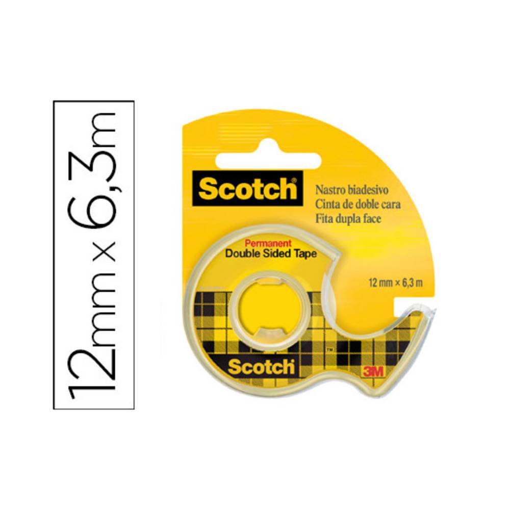 Cinta adhesiva scotch 136-d dos caras 6,3 mt x 12 mm en portarrollo