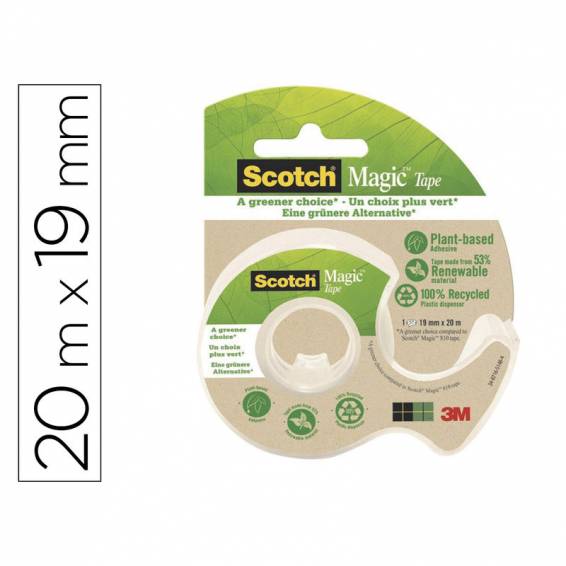 Cinta adhesiva scotch magic invisible 20 mt x 19 mm ecologica en miniportarrollo