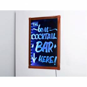 Pizarra cristal liderpapel con led en caballete de madera para rotuladores tipo tiza 50x90cm - PZ19