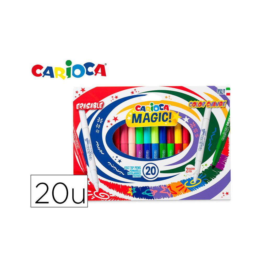 Rotulador carioca magic borrable caja de 20 unidades colores surtidos