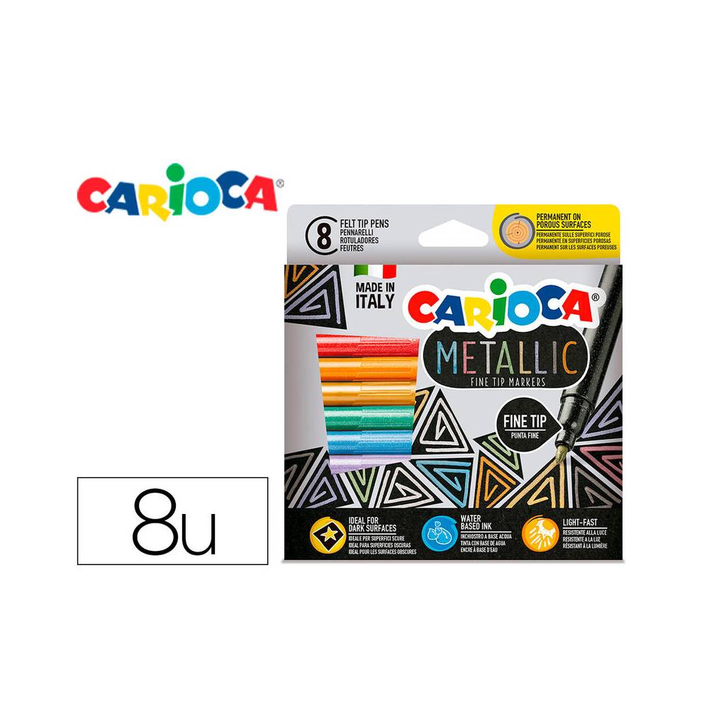 Rotulador carioca metallic punta fina caja de 8 colores surtidos