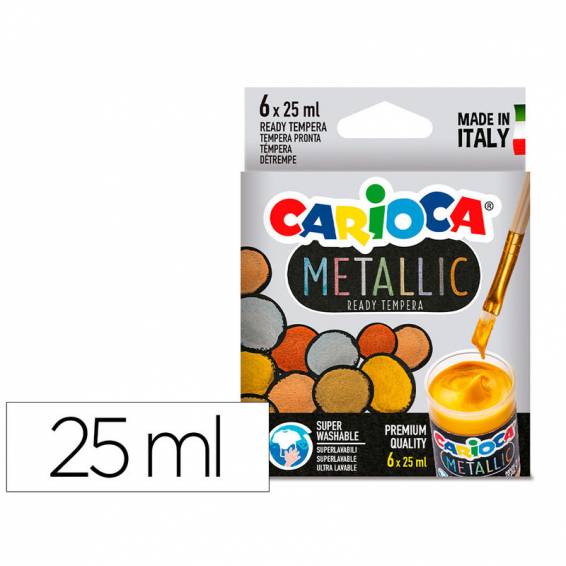 Tempera escolar carioca metallic bote 25 ml caja de 6 colores surtidos