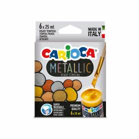 Tempera escolar carioca metallic bote 25 ml caja de 6 colores surtidos