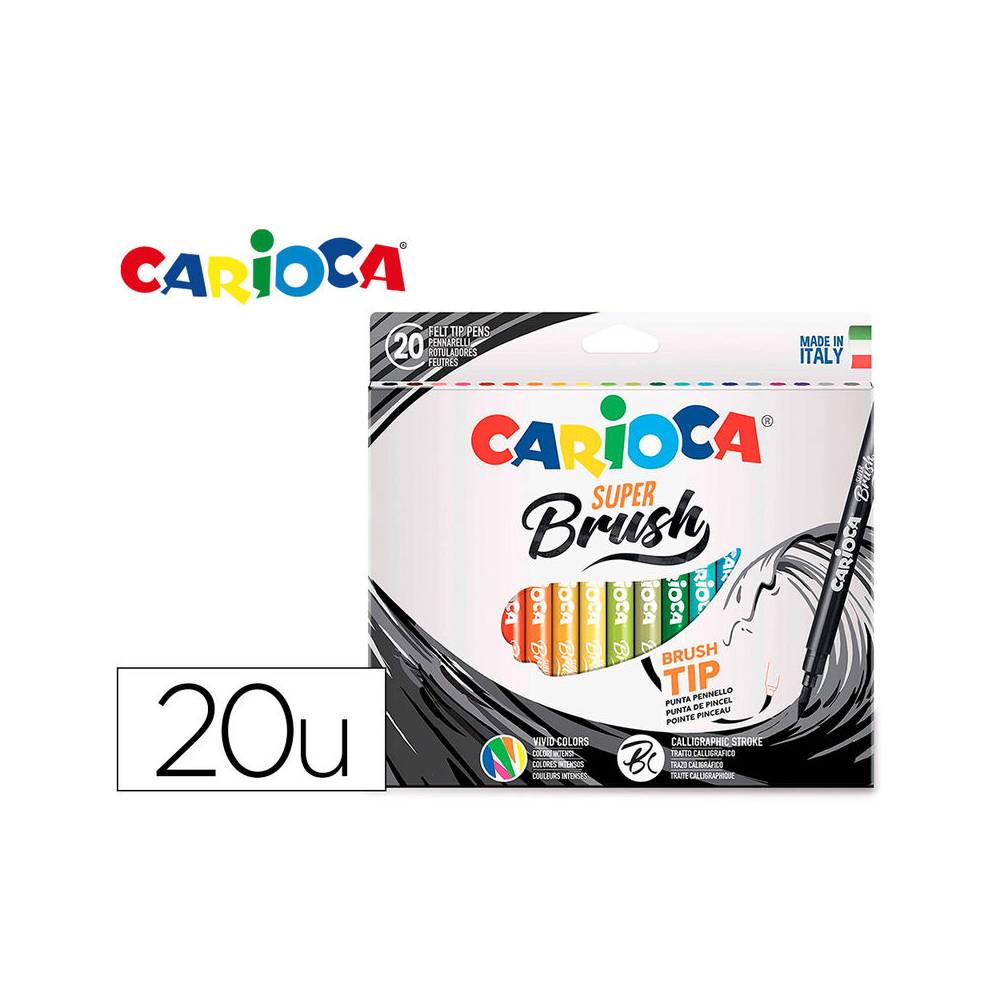 Rotulador carioca punta de pincel lavable caja de 20 unidades colores surtidos