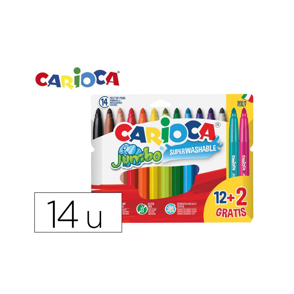 Rotulador carioca jumbo punta gruesa estuche de 12 unidades colores surtidos + 2 gratis