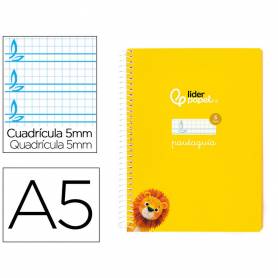 Cuaderno espiral liderpapel di n a5 pautaguia tapa blanda 40h 75 gr cuadro pautado 5mm color amarillo - BC118