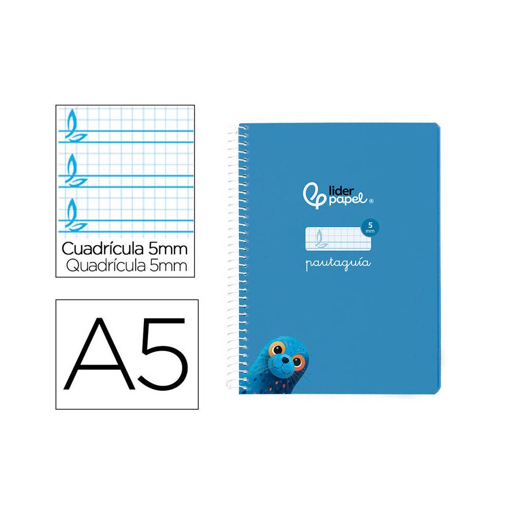 Cuaderno espiral liderpapel di n a5 pautaguia tapa blanda 40h 75 gr cuadro pautado 5mm color azul - BC119