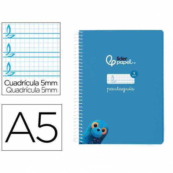 Cuaderno espiral liderpapel di n a5 pautaguia tapa blanda 40h 75 gr cuadro pautado 5mm color azul - BC119