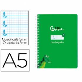 Cuaderno espiral liderpapel di n a5 pautaguia tapa blanda 40h 75 gr cuadro pautado 5mm color verde - BC123