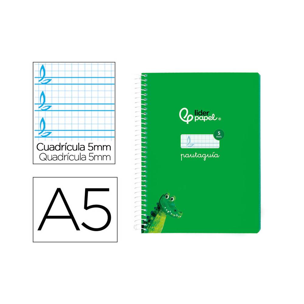 Cuaderno espiral liderpapel di n a5 pautaguia tapa blanda 40h 75 gr cuadro pautado 5mm color verde - BC123