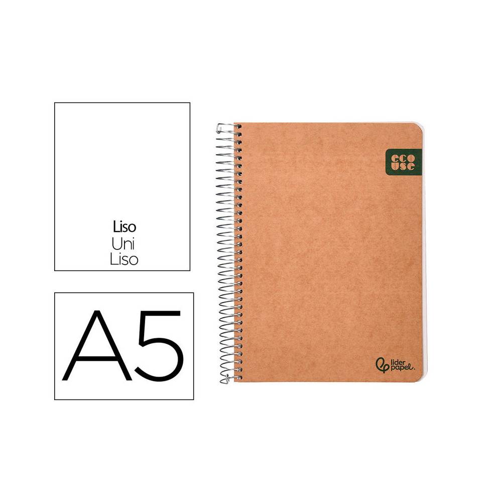 Cuaderno espiral liderpapel a5 tapa cartulina kraft contracolada 120h papel 100% reciclado 80 gr liso - BJ92