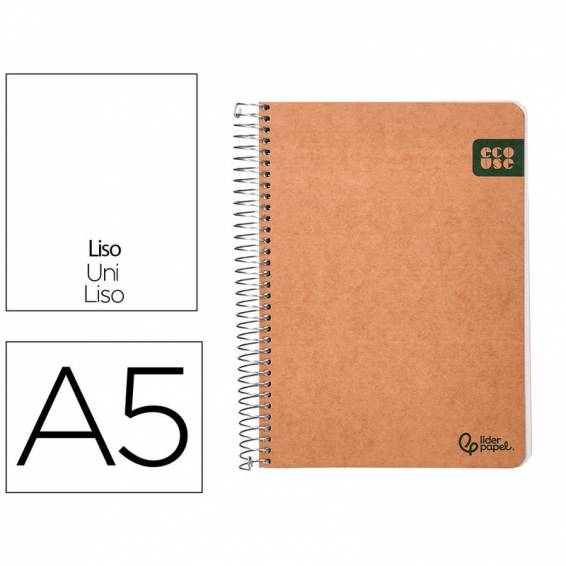 Cuaderno espiral liderpapel a5 tapa cartulina kraft contracolada 120h papel 100% reciclado 80 gr liso - BJ92