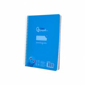 Cuaderno espiral liderpapel din a5 pautaguia tapa plastico 80h 90gr cuadro pautado 3 mm con margen color azul - BE52