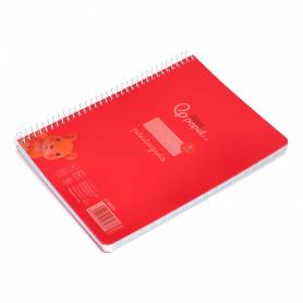 Cuaderno espiral liderpapel din a5 pautaguia tapa plastico 80h 90gr cuadro pautado 3 mm con margen color rojo - BE53