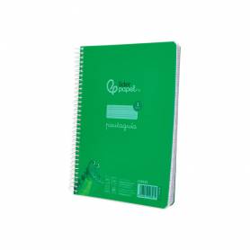 Cuaderno espiral liderpapel din a5 pautaguia tapa plastico 80h 90gr cuadro pautado 3 mm con margen color verde - BE54