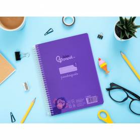 Cuaderno espiral liderpapel din a5 pautaguia tapa plastico 80h 90gr cuadro pautado 3 mm con margen color violeta - BE55