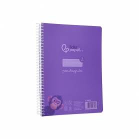 Cuaderno espiral liderpapel din a5 pautaguia tapa plastico 80h 90gr cuadro pautado 3 mm con margen color violeta - BE55