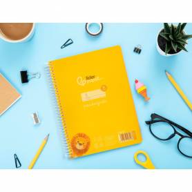 Cuaderno espiral liderpapel din a5 pautaguia tapa plastico 80h 90gr cuadro pautado 4mm con margen color amarillo - BE56