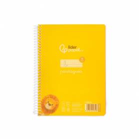 Cuaderno espiral liderpapel din a5 pautaguia tapa plastico 80h 90gr cuadro pautado 4mm con margen color amarillo - BE56