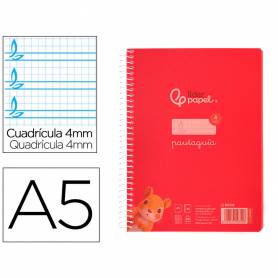 Cuaderno espiral liderpapel din a5 pautaguia tapa plastico 80h 90gr cuadro pautado 4mm con margen color rojo - BE58