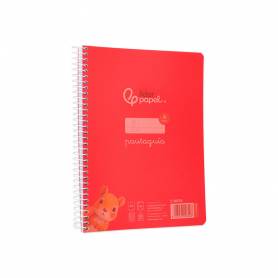 Cuaderno espiral liderpapel din a5 pautaguia tapa plastico 80h 90gr cuadro pautado 4mm con margen color rojo - BE58