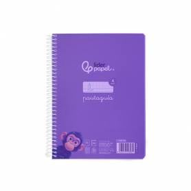 Cuaderno espiral liderpapel din a5 pautaguia tapa plastico 80h 90gr cuadro pautado 4 mm con margen color violeta - BE60