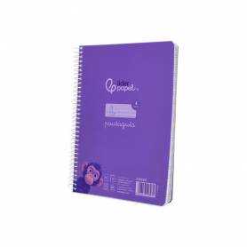 Cuaderno espiral liderpapel din a5 pautaguia tapa plastico 80h 90gr cuadro pautado 4 mm con margen color violeta - BE60