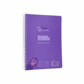 Cuaderno espiral liderpapel din a5 pautaguia tapa plastico 80h 90gr cuadro pautado 4 mm con margen color violeta - BE60