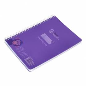 Cuaderno espiral liderpapel din a5 pautaguia tapa plastico 80h 90gr cuadro pautado 4 mm con margen color violeta - BE60